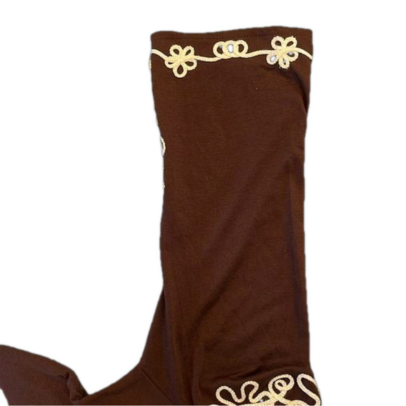 Lauren Michelle M stretch brown 3/4 sleeve appliqué top with shimmery thread - Picture 12 of 12